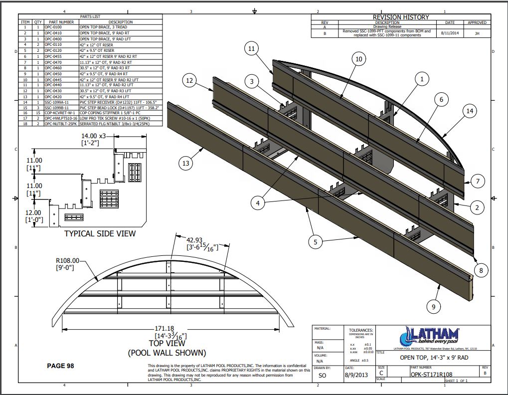 9' Radius 3-Tread Polymer Step (14'-3" Total Width)